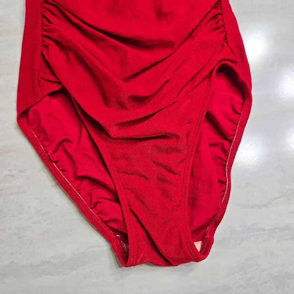 Vintage Roxanne One Piece Swimsuit Red Size 34B Small Ruched Beach‎ Textured